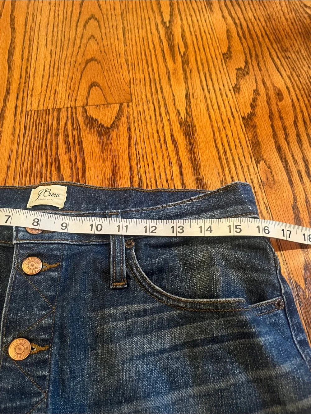 J. Crew Distressed Button-Front Denim Skirt in Dark Blue